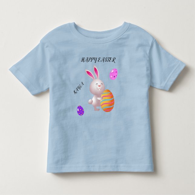 Happy Easter rabbit & striped egg toddler t-shirt. Toddler T-Shirt (Front)
