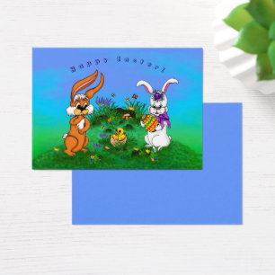 Happy Easter! Rabbit with Bunny and Chick