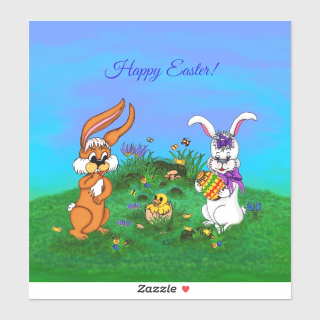 Happy Easter! Rabbit with Bunny and Chick (Sheet)