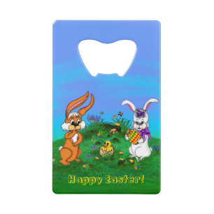 Happy Easter! Rabbit with Bunny and Chick