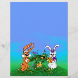 Happy Easter! Rabbit with Bunny and Chick