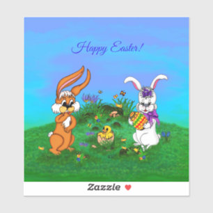Happy Easter! Rabbit with Bunny and Chick