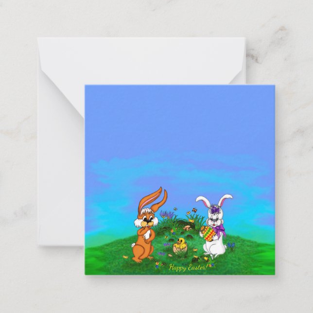 Happy Easter! Rabbit with Bunny and Chick Card (Front)
