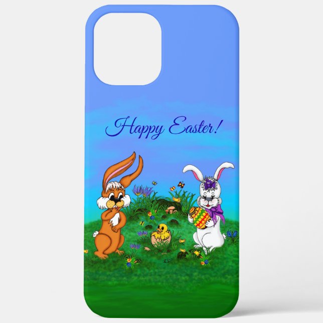 Happy Easter! Rabbit with Bunny and Chick Case-Mate iPhone Case (Back)