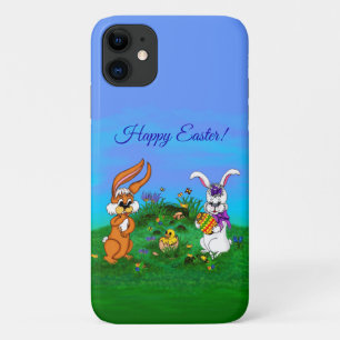 Happy Easter! Rabbit with Bunny and Chick iPhone 11 Case