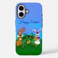 Happy Easter! Rabbit with Bunny and Chick