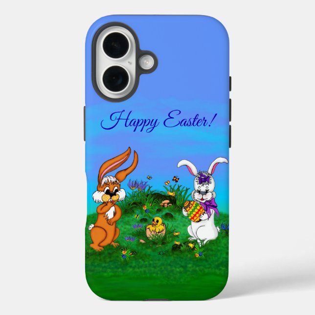Happy Easter! Rabbit with Bunny and Chick Case-Mate iPhone Case (Back)