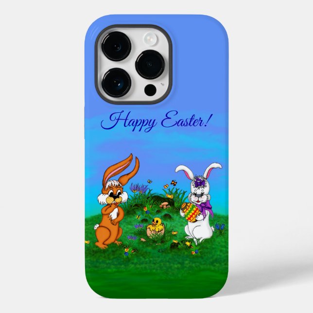 Happy Easter! Rabbit with Bunny and Chick Case-Mate iPhone Case (Back)