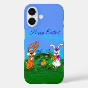 Happy Easter! Rabbit with Bunny and Chick iPhone 16 Case