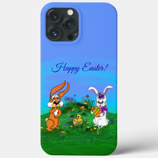 Happy Easter! Rabbit with Bunny and Chick Case-Mate iPhone Case (Back)