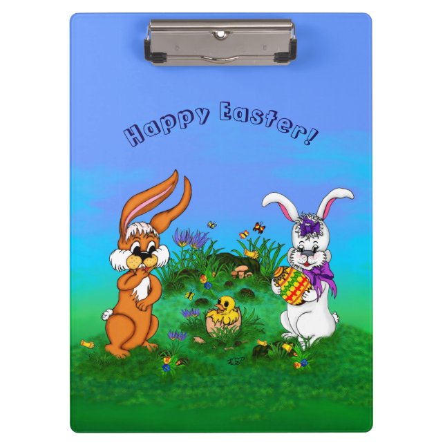 Happy Easter! Rabbit with Bunny and Chick Clipboard (Front)