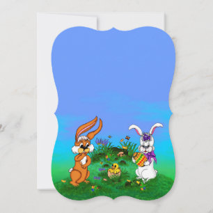Happy Easter! Rabbit with Bunny and Chick Holiday Card
