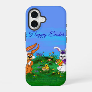 Happy Easter! Rabbit with Bunny and Chick iPhone 16 Case