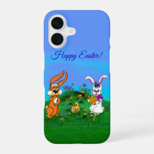 Happy Easter! Rabbit with Bunny and Chick iPhone 16 Case