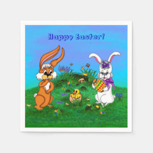 Happy Easter! Rabbit with Bunny and Chick Napkin