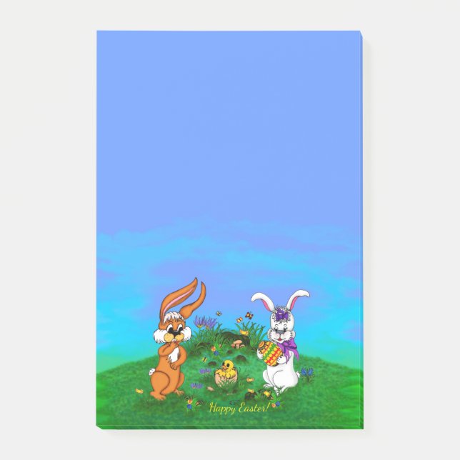 Happy Easter! Rabbit with Bunny and Chick Post-it Notes (Front)