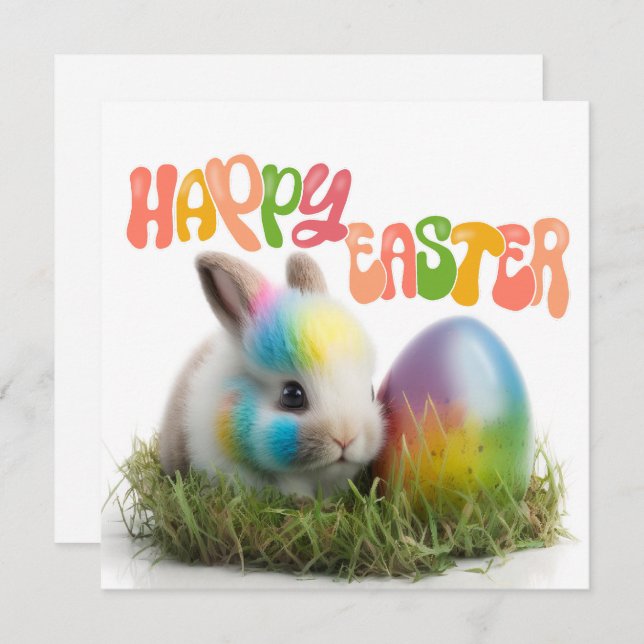 Happy Easter | Rabbit with colourful egg Card (Front/Back)