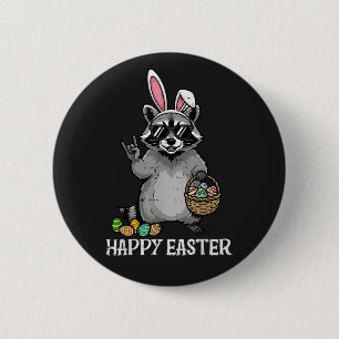 Happy Easter Racoon Bunny 6 Cm Round Badge