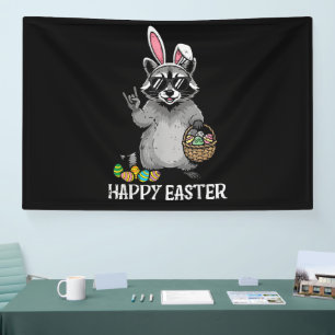 Happy Easter Racoon Bunny Banner