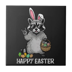 Happy Easter Racoon Bunny Ceramic Tile