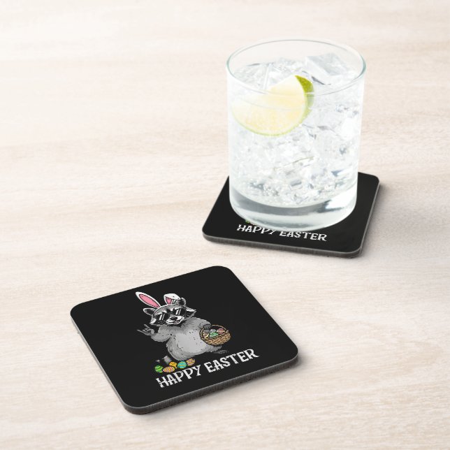 Happy Easter Racoon Bunny Coaster (Right Side)