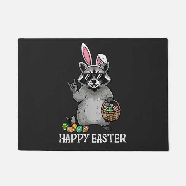 Happy Easter Racoon Bunny Doormat (Front)