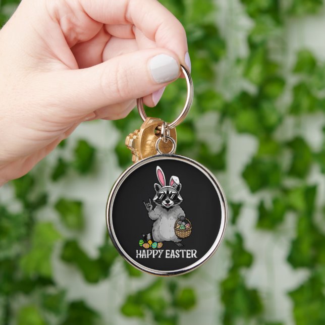 Happy Easter Racoon Bunny Key Ring (Hand)