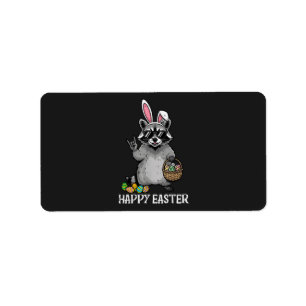 Happy Easter Racoon Bunny Label