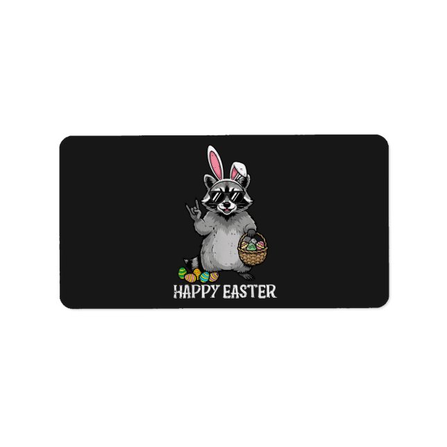Happy Easter Racoon Bunny Label (Front)