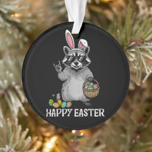 Happy Easter Racoon Bunny Ornament