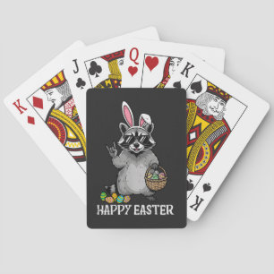 Happy Easter Racoon Bunny Playing Cards