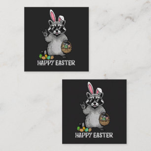 Happy Easter Racoon Bunny Square Business Card