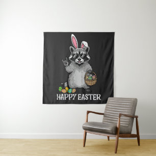 Happy Easter Racoon Bunny Tapestry