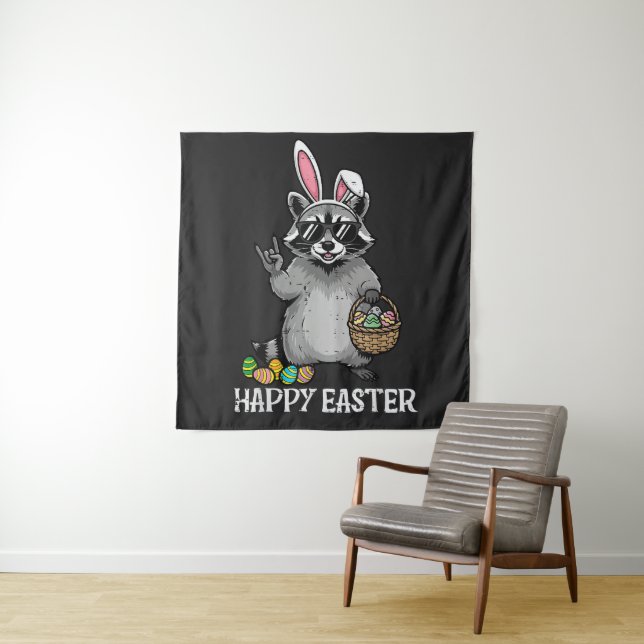Happy Easter Racoon Bunny Tapestry (In Situ)