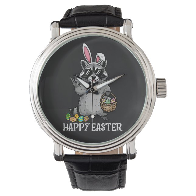 Happy Easter Racoon Bunny Watch (Front)