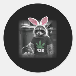 Happy Easter Racoon Bunny Weed Classic Round Sticker