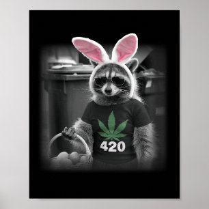 Happy Easter Racoon Bunny Weed Poster