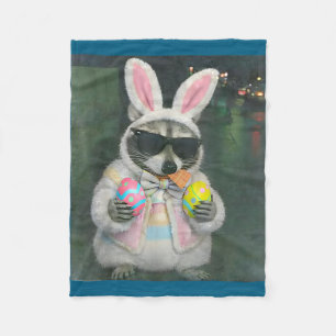 Happy easter racoon egg basket funny easter men fleece blanket