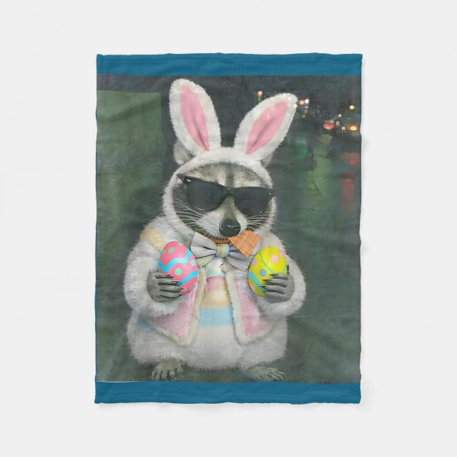 Happy easter racoon egg basket funny easter men fleece blanket (Front)