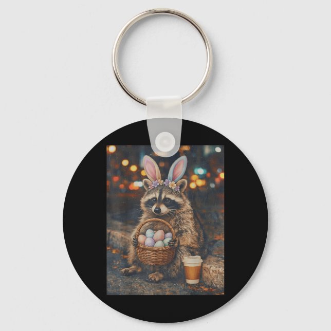 Happy Easter Racoon Egg Basket Funny Easter Men Key Ring (Front)