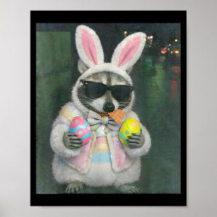 Happy easter racoon egg basket funny easter men poster