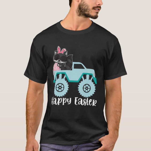 Happy Easter Racoon Riding Monster Truck Toddler  T-Shirt (Front)