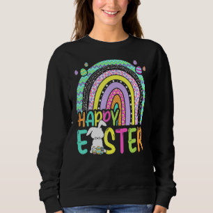 Happy Easter Rainbow Bunny Rabbit Egg Hunting Bask Sweatshirt