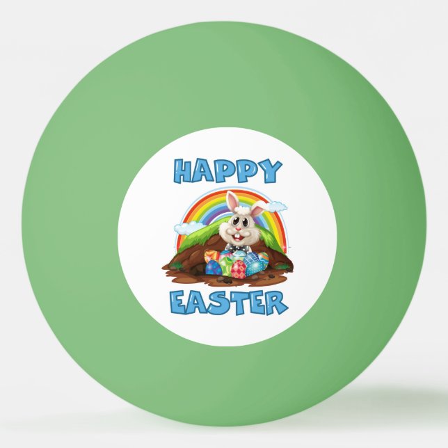Happy Easter Rainbow Bunny Rabbit With Eggs Ping Pong Ball (Front)