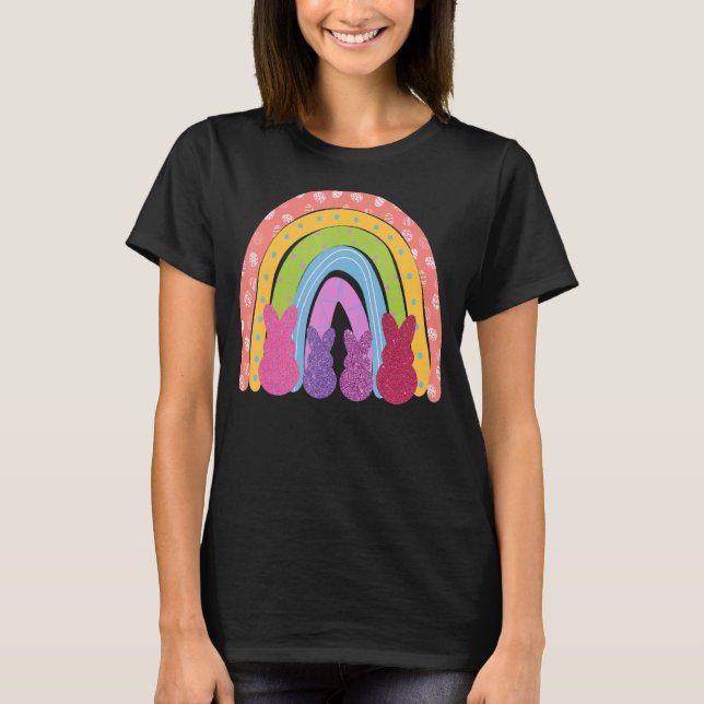 Happy Easter Rainbow Outfit Cute Easter Bunny Silh T-Shirt (Front)