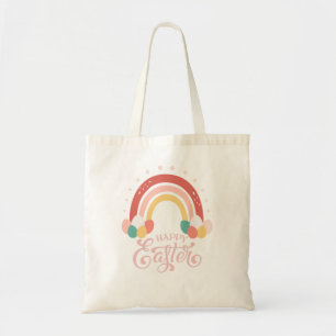 Happy Easter Rainbow Pink Colour Tote Bag