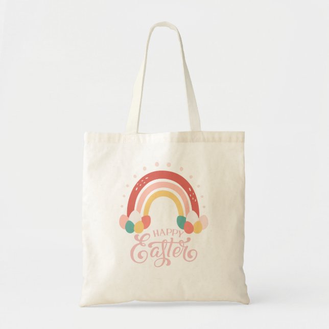 Happy Easter Rainbow Pink Colour Tote Bag (Front)