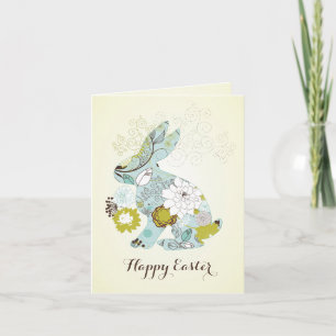 Happy Easter Retro Floral Bunny Holiday Card