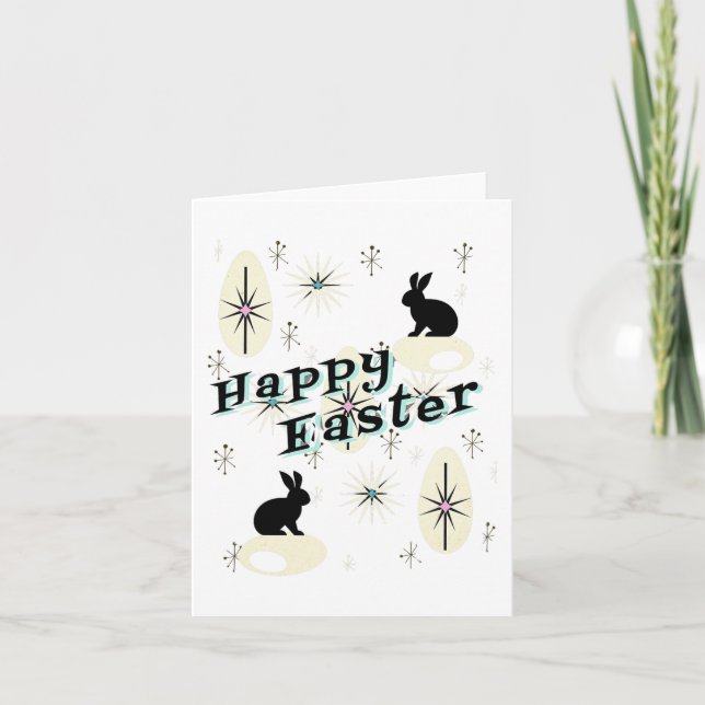 Happy Easter Retro Mid Century Modern Style Bunny  Card (Front)