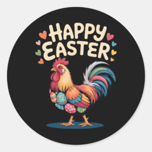 Happy Easter Rooster Chicken Farm Life Poultry Lov Classic Round Sticker